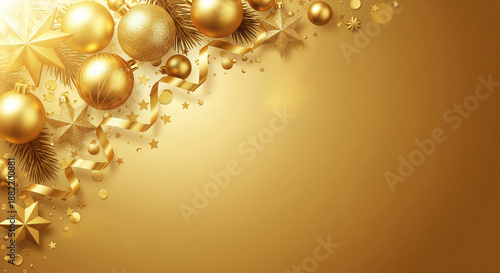 Wallpaper Mural Christmas frame made with golden branches and gold decorations on bright background. Happy New Year and winter holidays background. Torontodigital.ca