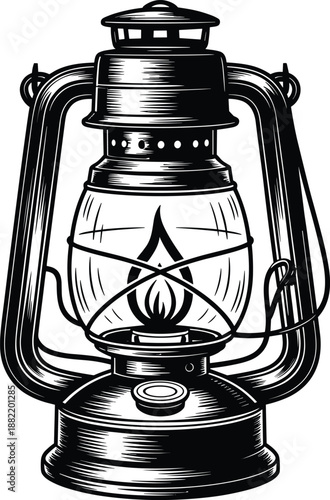 Vintage lantern with blazing flame illustration