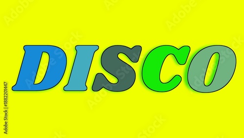 vibrant disco text on bright yellow background