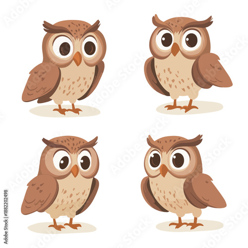 Wallpaper Mural Cute Owls in Four Unique Poses for Creative Projects Torontodigital.ca