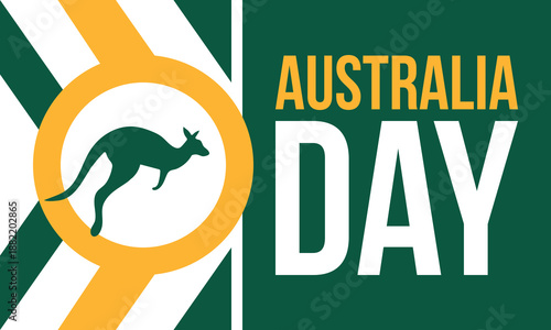Australia Day. National happy holiday, celebrated annual in January 26. Australian patriotic elements.  Kangaroo silhouette. Poster, card, banner and background. Vector illustration