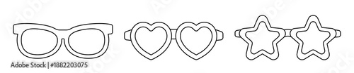 Outline Glasses and Sunglasses Coloring Page Set.
Heart and Star Shaped Glasses Outline Clipart for Coloring Pages.