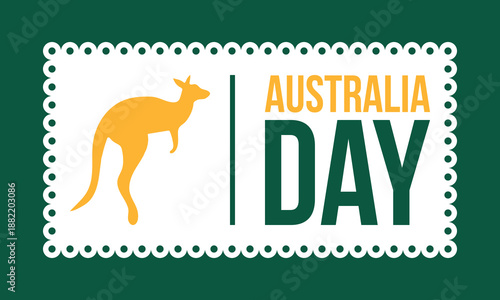 Australia Day. National happy holiday, celebrated annual in January 26. Australian patriotic elements.  Kangaroo silhouette. Poster, card, banner and background. Vector illustration