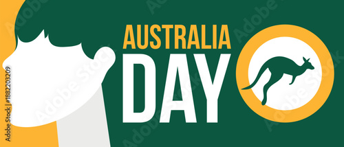Australia Day. National happy holiday, celebrated annual in January 26. Australian patriotic elements.  Kangaroo silhouette. Poster, card, banner and background. Vector illustration