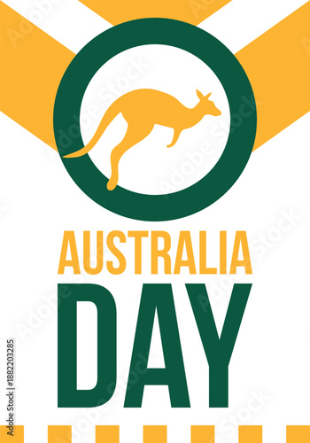 Australia Day. National happy holiday, celebrated annual in January 26. Australian patriotic elements.  Kangaroo silhouette. Poster, card, banner and background. Vector illustration