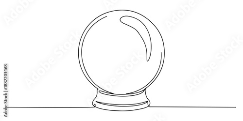Continuous one line drawing of a round crystal ball, symbolizing mystery and the future, line art style vector illustration.