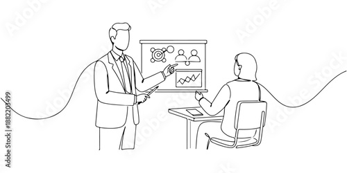 Continuous one line drawing of psychology in the classroom, symbolizing the role of psychological theory in education, line art style vector illustration.