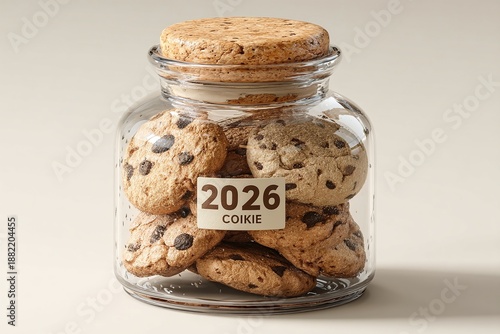 Glass jar filled with delicious homemade chocolate chip cookies