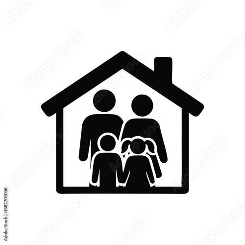 Black and white family in house icon family home safety protection vector illustration