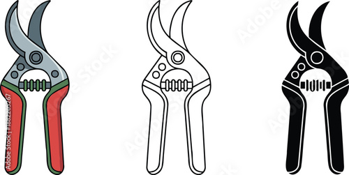 Garden shears silhouette & Outline and illustration set isolated on transparent background