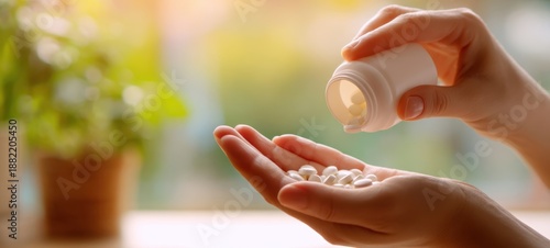 Wallpaper Mural The pills being poured from a bottle into an open hand for daily medication Torontodigital.ca