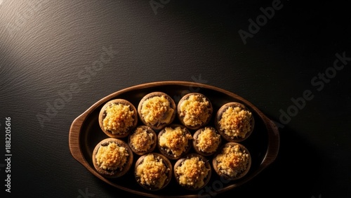 Bowl of Laddoo Balls on Dark Surface.