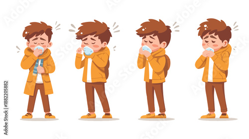 Young Boy Sneezing with Tissue in Style