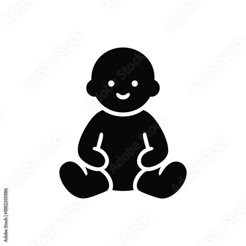 Cute sitting baby black and white vector icon for family and parenting design
