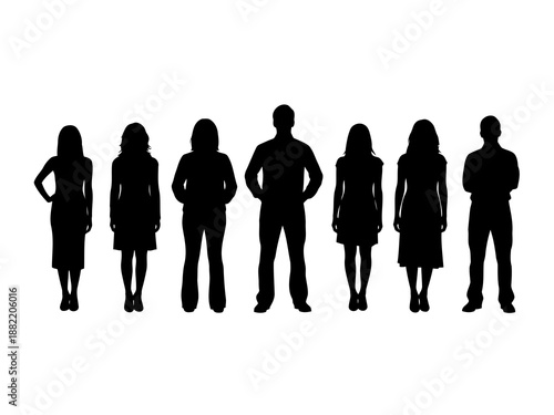 Black silhouettes of diverse people standing in a row
