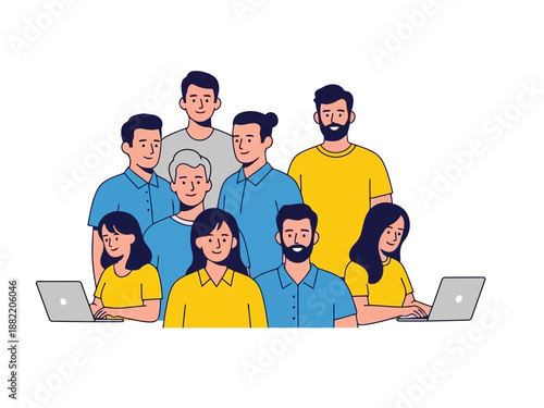 Diverse group of people with laptops