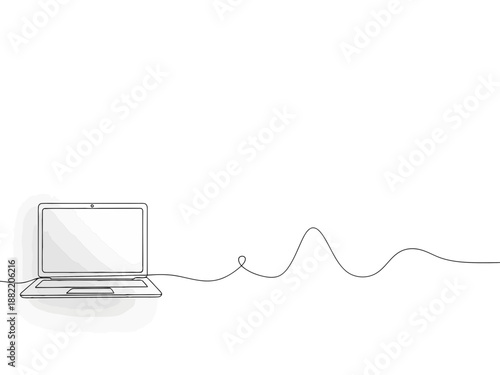 Line drawing of laptop with cord