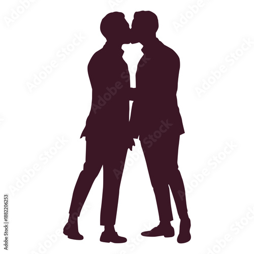 Gay couple kissing silhouette