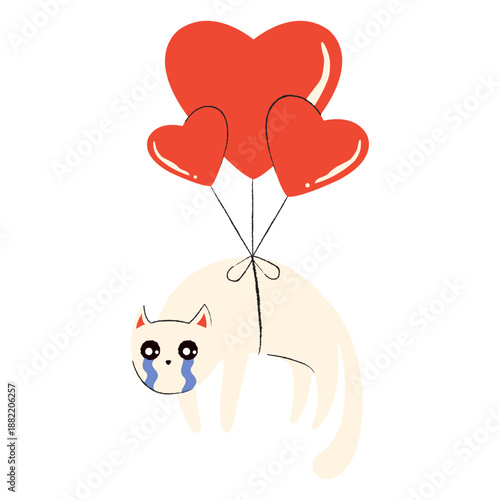Heart balloons cat flat