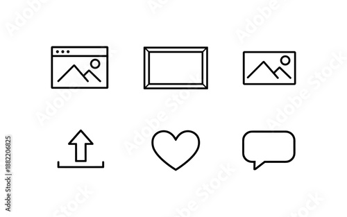 Collection of social media icons including image, upload, heart, and chat bubbles