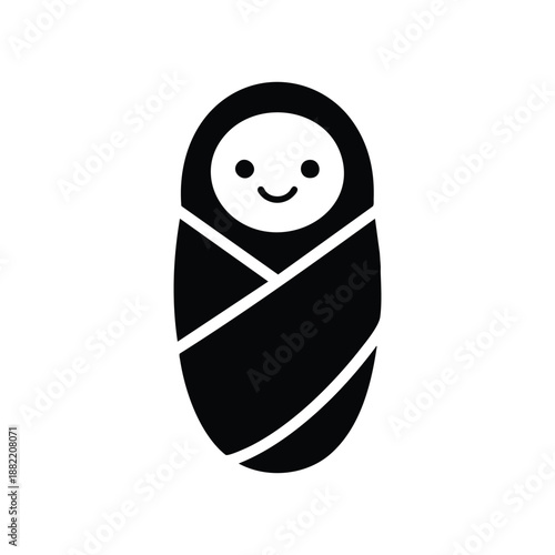 Cute newborn baby swaddle icon black and white vector illustration for family and parenting design
