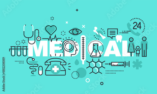 Medical Concept Line Art Vector, Healthcare and Biotechnology Icons in Modern Monoline Illustration Style