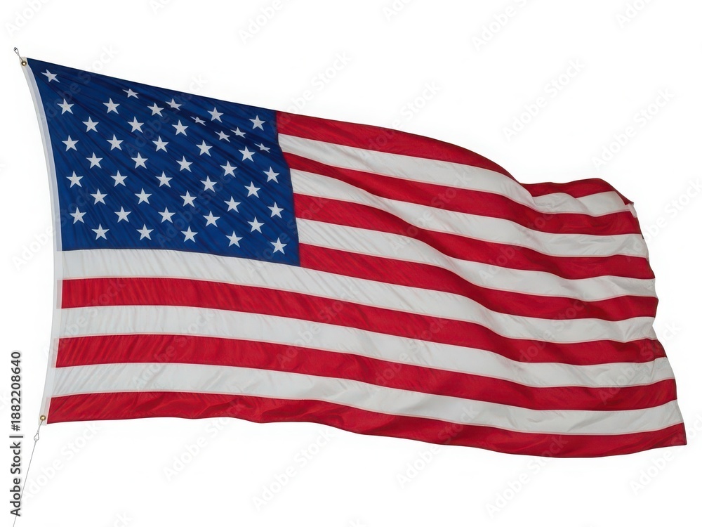 Fototapeta premium Waving american flag with stars and stripes isolated on white background