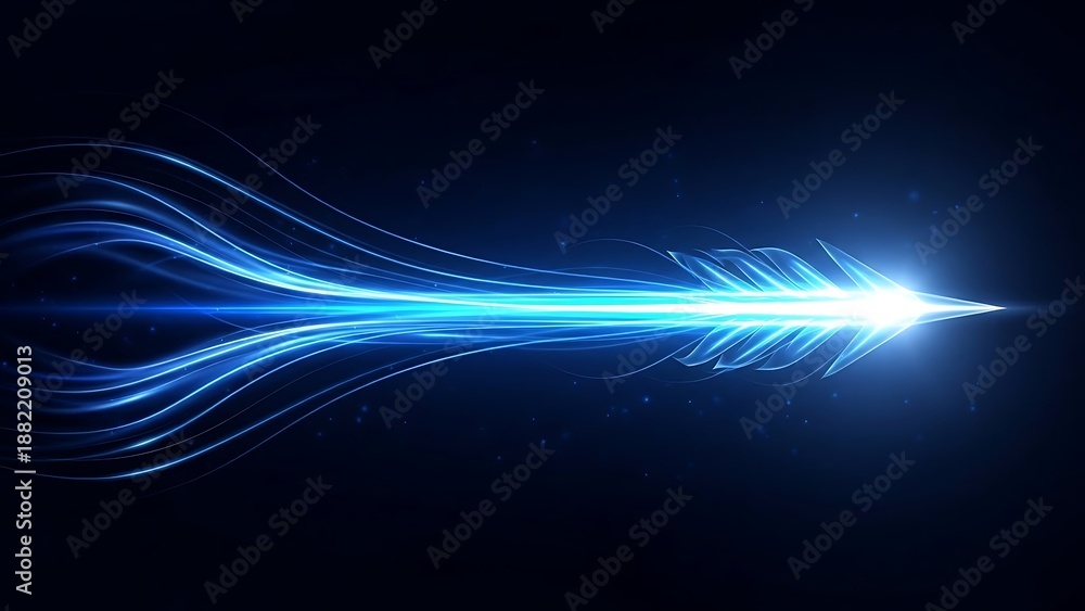 Obraz premium Glowing blue arrow with wavy lines on dark background