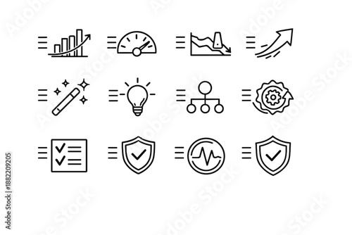 Arrow reliability minimalist chart icon performance outline distance move vector set error
