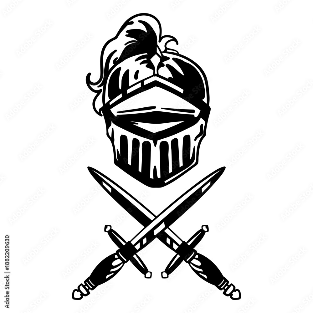 Obraz premium Armor helmet with crossed swords filled stroke