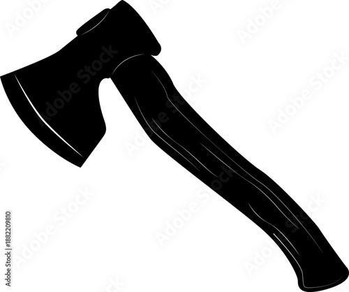 Axe. A hand tool with a metal blade and a wooden handle. It has a wedge shaped shape. Used for cutting firewood. Carpentry.