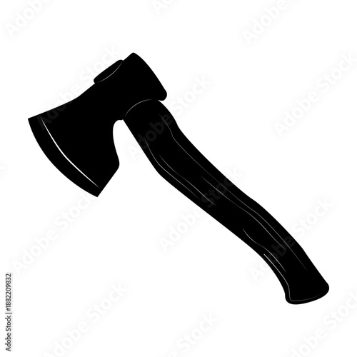 Axe. A hand tool with a metal blade and a wooden handle. It has a wedge shaped shape. Used for cutting firewood. Carpentry.
