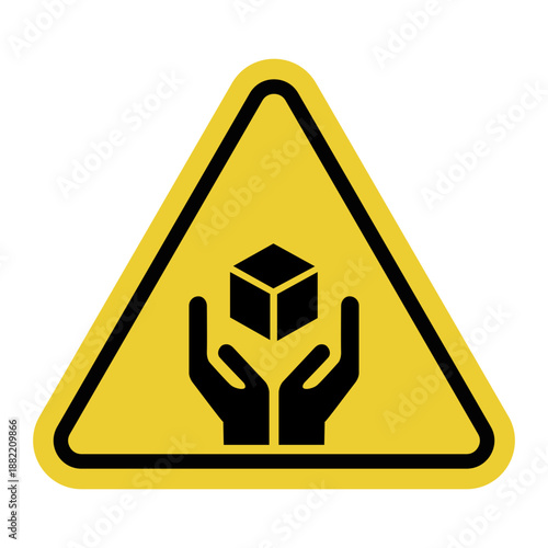 Carefully, fragile. Handle with care. Yellow warning sign. The contents of the parcel require careful and gentle handling during transportation, storage or unloading. Warning symbol. Label on package.