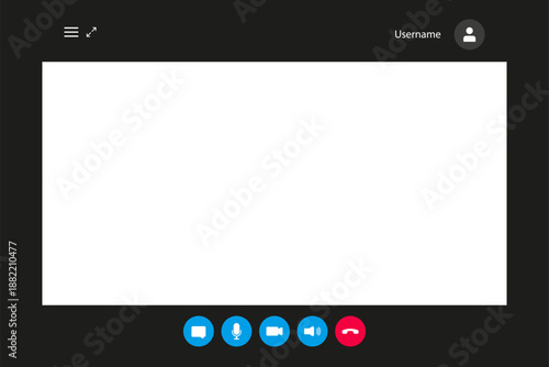 Video Conferencing UI Template Vector, Dark Mode Interface with Control for Remote Work and Virtual Meetings