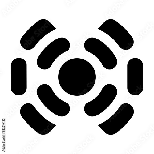 Circular abstract form with segmented arcs suggesting connectivity, motion, and dynamic interaction.