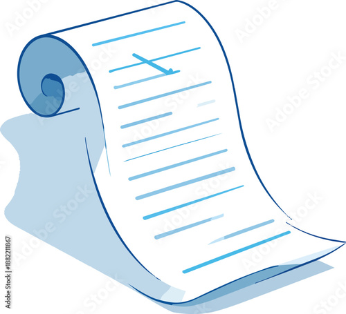 Paper Receipt Curling Naturally, Minimal Office Detail, Isolated Stationery Concept