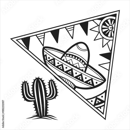 cinco de mayo vector art logo design black and white