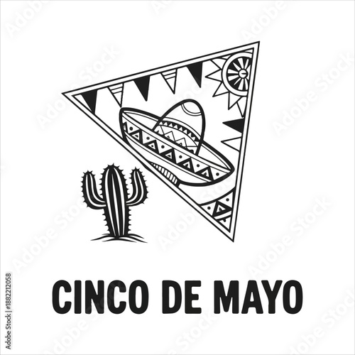 cinco de mayo vector art logo design black and white