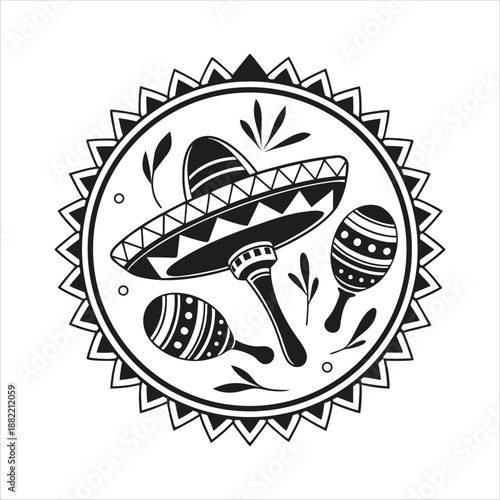 cinco de mayo vector art logo design black and white