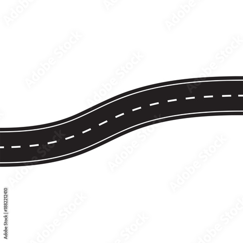 Highway path illustration showing curve asphalt road from top view. Vector street design with curves for travel maps and navigation concepts.