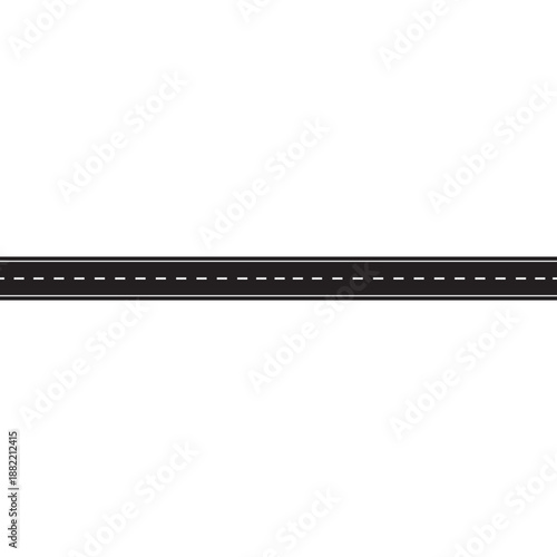 Road with straight highway path. Asphalt street design for navigation maps, journey routes and transportation graphics. Vector illustration isolated.