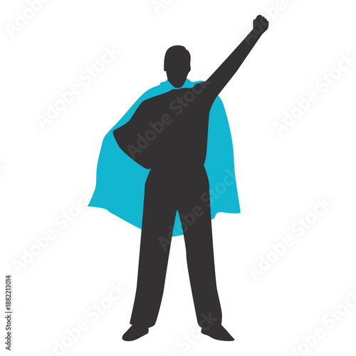Standing raising fist superhero silhouette
