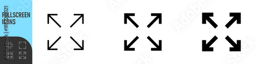 Expand and fullscreen arrow icons showing arrows pointing outward in editable stroke, outline, and solid styles for resize, zoom, and UI controls