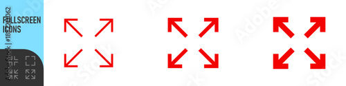 Expand and fullscreen arrow icons showing arrows pointing outward in editable stroke, outline, and solid styles for resize, zoom, and UI controls