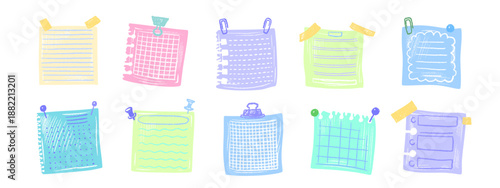 Colorful paper sticker, notebook sheets, grid page