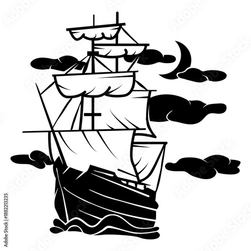 Ship sailing at night