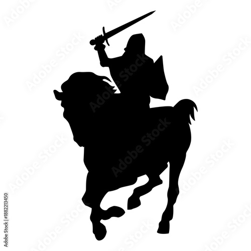 Knight with sword on horse silhouette