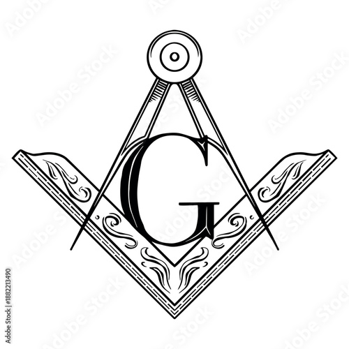 Compass Square as symbol of mason freemason .Conspiracy and Secret Society emblem. Hand drawn engraving 