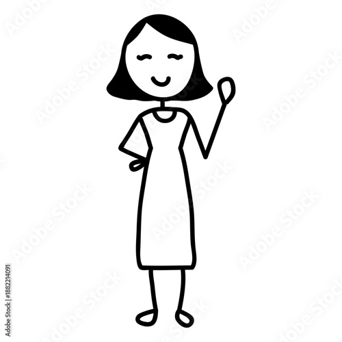 Standing waving doodle lady
