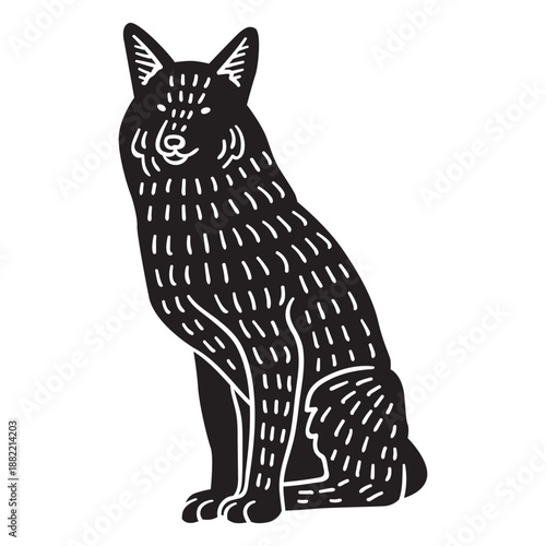 Simple hand drawn sitting wolf